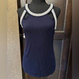Carmen Marc Valvo sleeveless top. M. Blue w silver accents